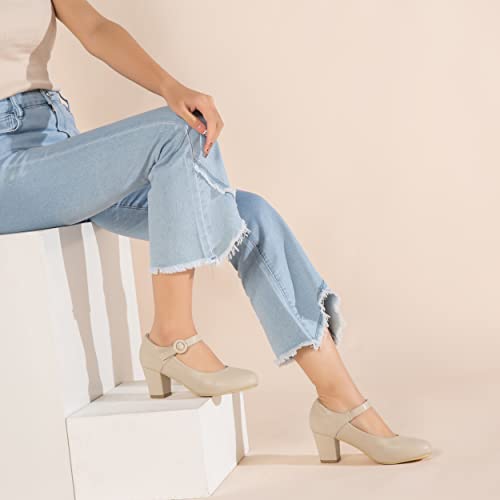 Mary Jane Shoes Women Chunky Heel Pumps Closed Round Toe Ankle Strap Block Heels Comfortable Work Wedding Dress Vintage 1920s Shoes3
