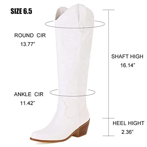 Vimisaoi Cowboy Boots For Women, Fashion Retro Pointed Toe Pull On Wide Calf Long Tall Block Chunky Heel Embroidered Western Cowgirl Knee High Boots #TOP3