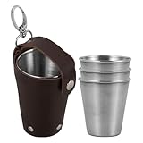 Veemoon 5 Stück Edelstahl Schnapsbecher 70 ml Tragbarer Spirituosenbecher mit Becherhülle Rostfrei Bruchsicher für Partys und Outdoor