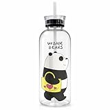 Acrylic Drinking Bottle Large 1L with Attractive Cartoon Design – Comfortable Straw & Tight Lid – Ideal for Sports and Outdoors (Shape 1)
