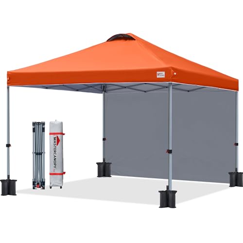 Image of MASTERCANOPY 10x10 Durable Pop Up Canopy Tent with 1 Sidewall, Orange