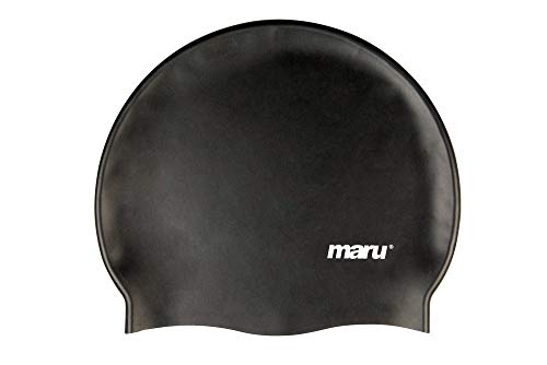 Maru Silicone Swim Cap (Black) Smooth Easy-Fit Silicone Swimming Cap for Adults & Kids (One Size Fits All) Durable Swimming Hat for Speed Comfort & Chlorine Protection