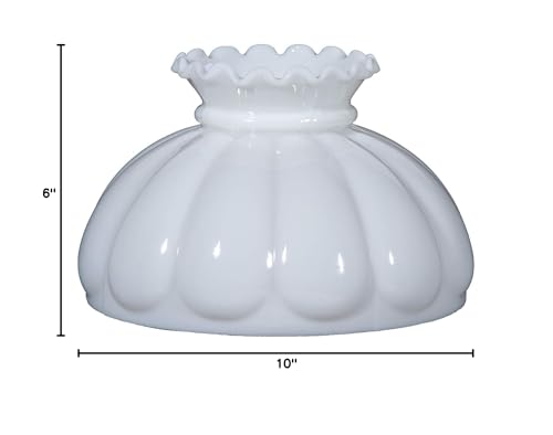 Image of B&P Lamp 9 7 /8 inch Fitter Opal White Glass Melon Style Student Lamp Shade with Crimp Top Design