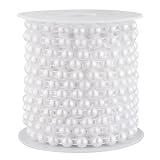 48 Feet Half-Round Crafts Faux Pearl Roll, 8mm Flat Pearl Beads for Wedding Centerpiece Backdrop Christmas Tree and Flowers Decoration (White)