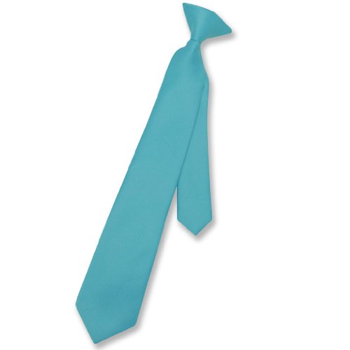 Vesuvio Napoli Boy's CLIP-ON NeckTie Solid TURQUOISE BLUE Color Youth Neck Tie