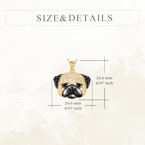 YFN Mops Kette 925 Sterling Silber Hund Anhänger Halskette Süße Tiere Schmuck Geschenke für Damen