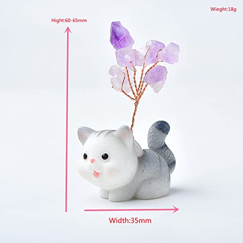 Améthyste chat animal fait à la main arbre chanceux pierre décoration - 3