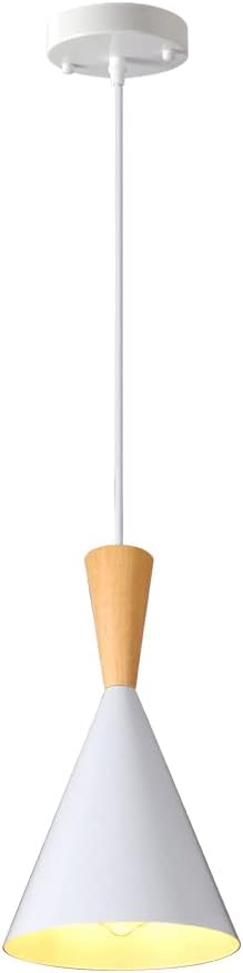 Suspension De Salle À Manger Blanche, Lampe Suspendue En Bois Avec Abat-Jour En Métal, Lampes À Suspension Just Decore, Douille E27, Lustre Au Design Moderne, Lampes De Chevet Coniques