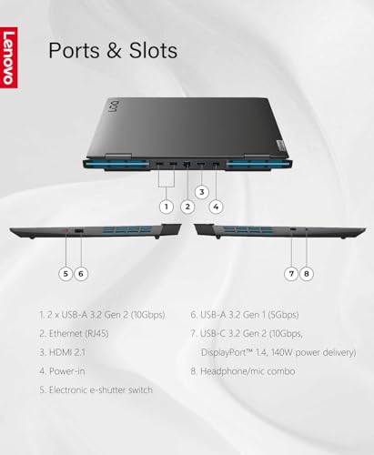 LOQ - Computer portatile da gioco, display FHD da 15,6", 144 Hz, 16 GB di RAM, Intel Core i5-13420H, 8 core, 4,6 GHz, memoria da 1 TB, NVIDIA GeForce RTX 3050, Wi-Fi 6E, Bluetooth, grigio - Notebook - Immagine 3