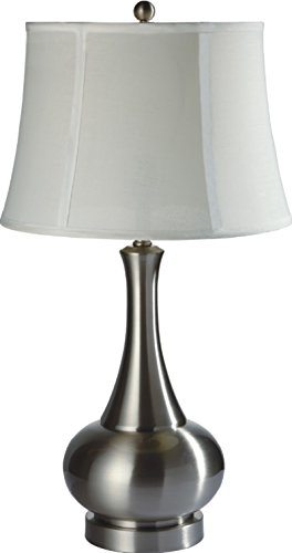 Major-Q 6127SN 29"H Brushed Steel Base Table Lamp with White Fabric Shade and LED Light Bulb