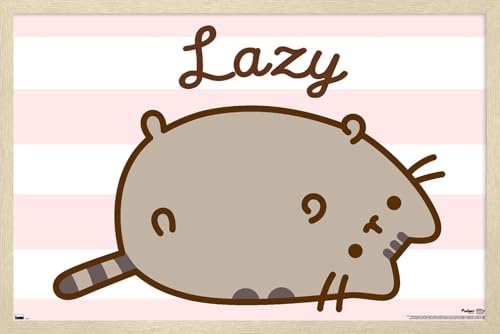 Trends International Pusheen - Lazy Wall Poster, 34L x 22.4W, Blonde Framed Version