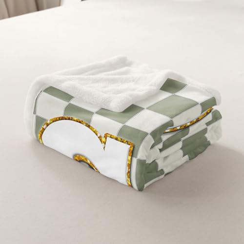Image of Erosebridal Sage Green Checkered Fleece Blanket 40 inchx50 inch Plaid Initial S Sherpa Blanket Personalized Monogram Fuzzy Plush Throw for Kids Boys Girls,Fashion Grids Gingham Decor for Bed Couch