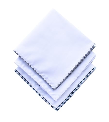 Image of 3-Pk Mens Cotton White Pocket Square with Color Border(10 Colors)