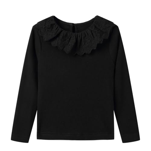 Image of LittleSpring Girls Ribbed Knit Long Sleeve Tshirt with Lace Ruffle Collar