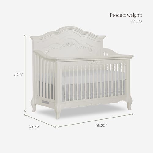 Image of Evolur Aurora 5-in-1 Convertible Full Size Baby Crib, Ivory Lace