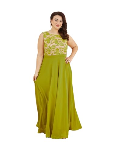 Image of Miss Chase A+ Women's Round Neck Sleeveless Georgette Floral Lace Fit & Flare Maxi Dress