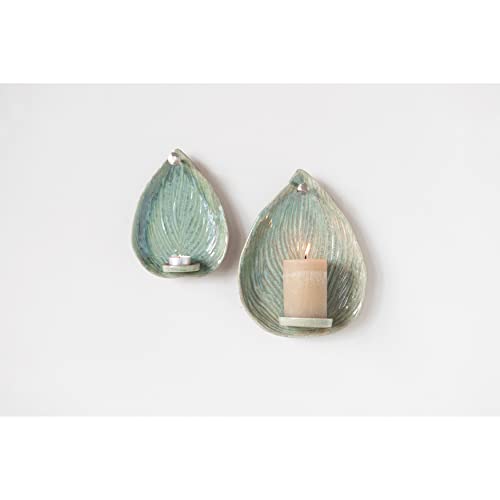 Stoneware Leaf Candle Holder Wall Sconce Green Reactive Glaze Bohemian Eclectic Ceramic #TOP1