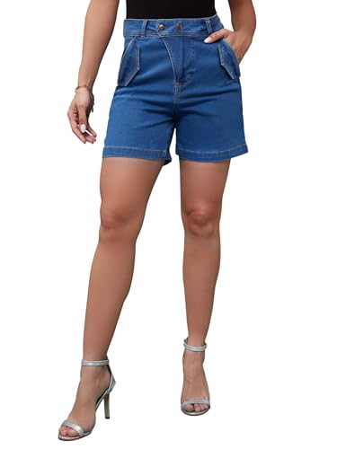 Image of Miss Chase Women's Regular High Rise Above Knee Stretchable Denim Shorts