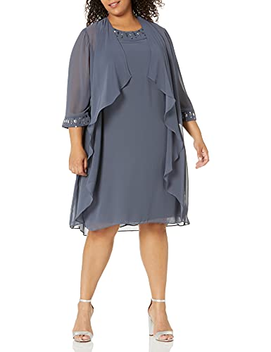 S.L. Fashions Women's Plus Size Sheath Dress and Sheer Jacket