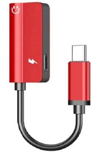 G S GOLDSTEIN STARType-C Charging Plus Audio Jack 3.5 mm 2 in 1 Adapter for Android Phones with Fast Charing and Good connectivityType C Cable (RED)
