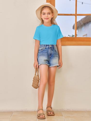 Image of Girls Short Sleeve T Shirts Kids Summer Tops Crewneck Tees 5-14 Years