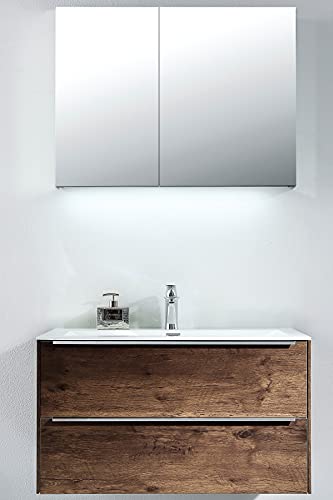 BadeDu Badmöbel Set Sabrina 2 Teile/Waschbecken aus Gussmarmor/Waschtischunterschrank/Badschrank/Soft-Close-System/hochwertige Möbel Cover