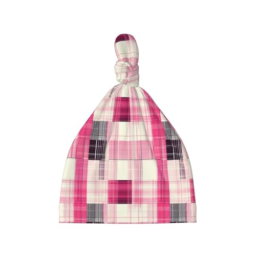 Fashion Pink Plaid Print Cute Baby Hats Newborn Infant Baby Girls Boys Beanie 0-6 Months Knot Beanie