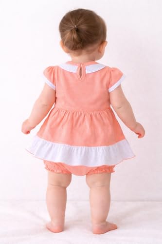 Image of Baby Girls Frock Dress with Bloomer Set | Short Sleeve Polka Dot Inner Layer & Bow Detail Special for 0-6 Months
