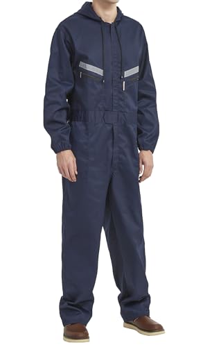 Yukirtiq Herren Arbeitsoverall Reflektierende Overalls Arbeitsanzug Handwerker Anzug Arbeitsoverall Arbeitskombi, Navy Blau, M