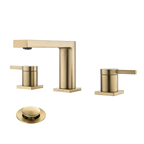 Top 10 Best Brass Bathroom Faucets for Elegant Style 8 Luxury Brass Modern Widespread Bathroom Sink Faucets with Copper Valve for 3 Hole 2-Handle 8 Inch Deck Bathroom Vanity Faucet, &Stainless Steel Pop-up Drain Assembly, Brushed Champagne Gold