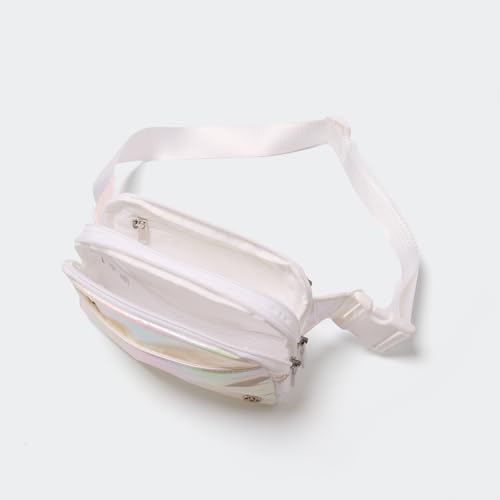Image of Pander Everywhere Belt Bag for Women, 5 Zipper Pockets Nylon Crossbody Fanny Pack Purse (Iridescent White)