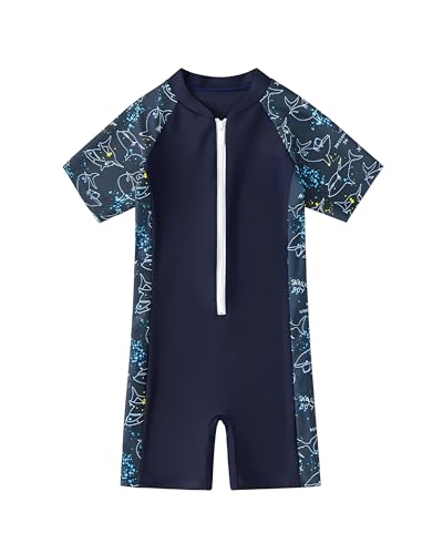 Bañador Niño, Traje de Baño Niño 1 Piezas, Bañador Natacion, Diseño de Tiburón (FR/ES, Edad, 6 años, 7 años, Regular, Azul Oscuro)