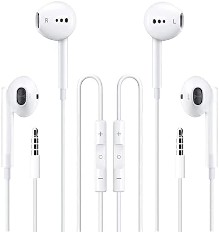 2 Packs Apple Wired Headphones Earbuds with Microphone,in-Ear Earphones Volume Control[Apple MFi Certified] Headphones Compatible with iPhone/ipad/Android/Computer and Other 3.5mm Jack Devices