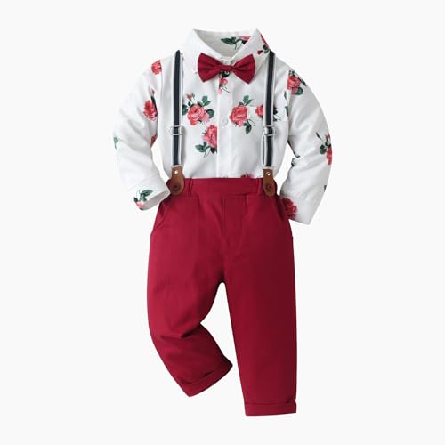 Baby Boys Pants Sets, Infant Long Sleeve Shirt + Pants + Bow Tie + Suspenders,Toddler Gentleman Outfits2