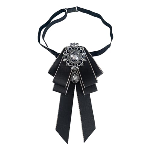 Image of Rhinestone Retro British Style Pre-tied Adjustable Fabric Ribbon Bow Tie for Women Men Uniform Necktie Bownot