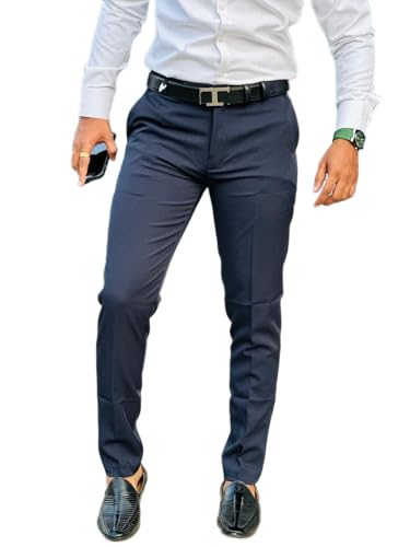 Image of Mens Solid Polyester Twill Slim Fit Formal Pants | Lightweight and Breathable Fabric | Flat Front Design | Ideal for Office, Travel & Semi-Formal Occasion