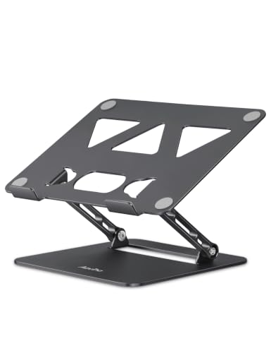 Image of Aoviho Adjustable Laptop Stand for Desk, Portable Laptop Stand Holder and Riser, Foldable Aluminum Notebook Computer Stand for MacBook Air Pro HP Lenovo Dell Samsung Chromebook, 10-15.6 inch, Black