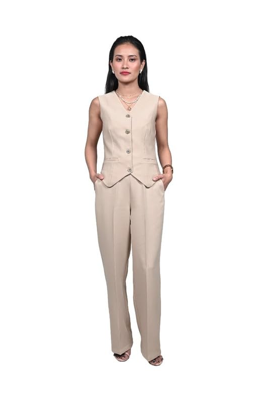 memories by masha Women's Tailored Waistcoat Co-ord Set in Premium Banana Crepe | Dressing Outfit for Corporate Meetings & Casual Events-picture-37