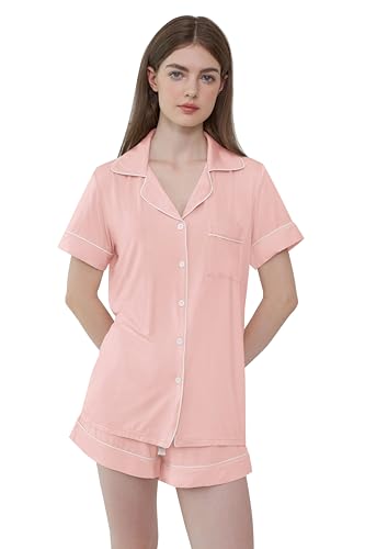 Image of Joyaria Women's Cooling Bamboo Viscose Pajamas Shorts Set Button Front | Moisture Wicking, Cool & Lightweight, Breathable PJs for Night Sweats