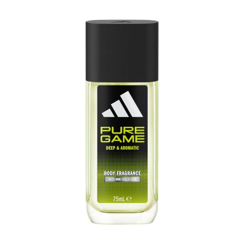 Image of Adidas Pure Game Body Fragrance 2.5 fl oz (Pack of 1), Notes of Grapefruit, Lavender, and Sandalwood, Men's fragrance, Long lasting, Sporty fragrance, Travel size
