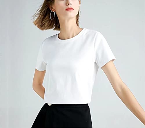 FULBHPRINT Zomer Mercerized Katoen Vrouwen Zijde T-Shirts O Hals Korte Mouw Losse Rechte Tops Eenvoudige Casual Tees - Afbeelding 3