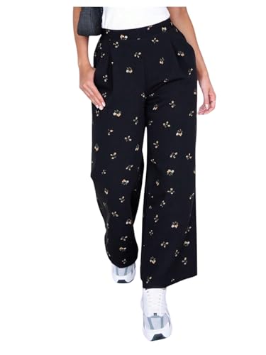 MakeMeChic Women's Plus Size Floral Loose Pants Elastic Waist Wide Leg Trousers