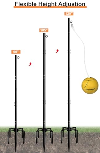 Garbuildman Tetherball Set with Ball & Rope for Outdoor Backyard, Adjustable Tether Ball Pole with Screw Reinforcement 5-Prong Base for Playground, Outside Ball Games Sports for Kids & Adults, 10 FT