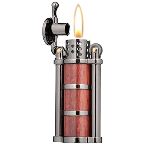 Rosewood Case Antique Style Petrol Kerosene Soft Flame Cylinder Type Windproof Lighter (Black) Cover