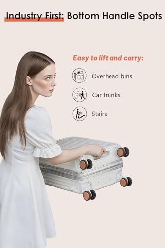 20-Inch Carry On Luggage with Leather Handle, PC Zipperless Suitcase with Spinner Wheels and TSA Locks, 22x14x9 Airline Approved Luggage for Travel3