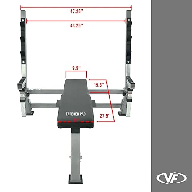 Valor Fitness Olympic Bench Press Station with Squat Rack ¨C Adjustable Spotter Arms, Safety Catch, and Plate Storage ¨C 500 lb Capacity for Home Gym Strength Training