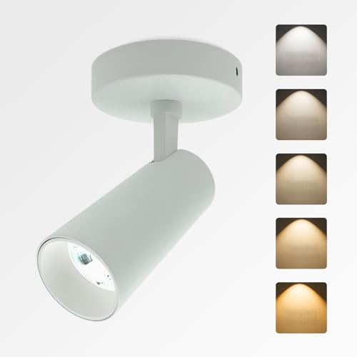 Image of LED Ceiling Spotlight 5CCT 2700K /3000K /3500K /4000K /6000K Selectable Dimmable,Spot Light Indoor Adjustable Flush Mount Lights Fixture 12W CRI 90+, White, 1 Pack Tilt Angle Accent Lighting