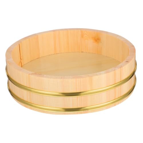 Housoutil Wooden Sushi Rice Bowl, 22cm Hangiri Sushi Oke Rice Mixing Tub, Japanese Sushi Bucket Serving Bucket for Restaurant Home Kitchen