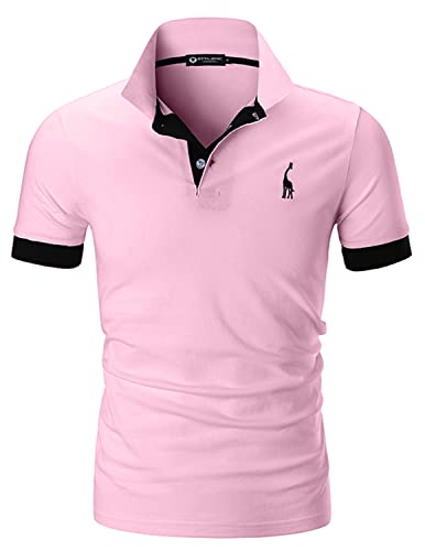 STTLZMC Polo Homme Manche Courte Slim Fit Poloshirt Casual Col Contrasté S-XXL,Rose,3XL