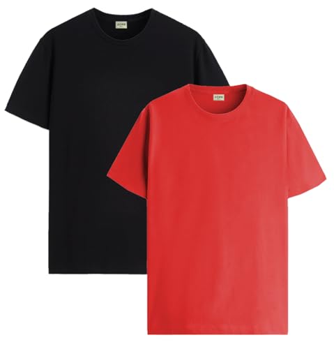 Image of ADRO Men's Cotton Regular Fit Combo Plain Solid T-Shirt Pack of 2
